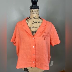 Calypso St. Barth Orange‎ Button Down linen shirt size xl travel bright relaxed